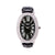 Oval watch with cubic zirconia, japanese movt, stainless steel back and black leather strap