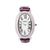 Oval watch with cubic zirconia, japanese movt, stainless steel back and burgundy leather strap