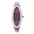 Oval watch with cubic zirconia, japanese movt, stainless steel back and burgundy leather strap