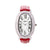 Oval watch with cubic zirconia, japanese movt, stainless steel back and red leather strap