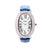 Oval watch with cubic zirconia, japanese movt, stainless steel back and blue leather strap