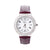Round watch with cubic zirconia, japanese movt, stainless steel back and burgundy leather strap